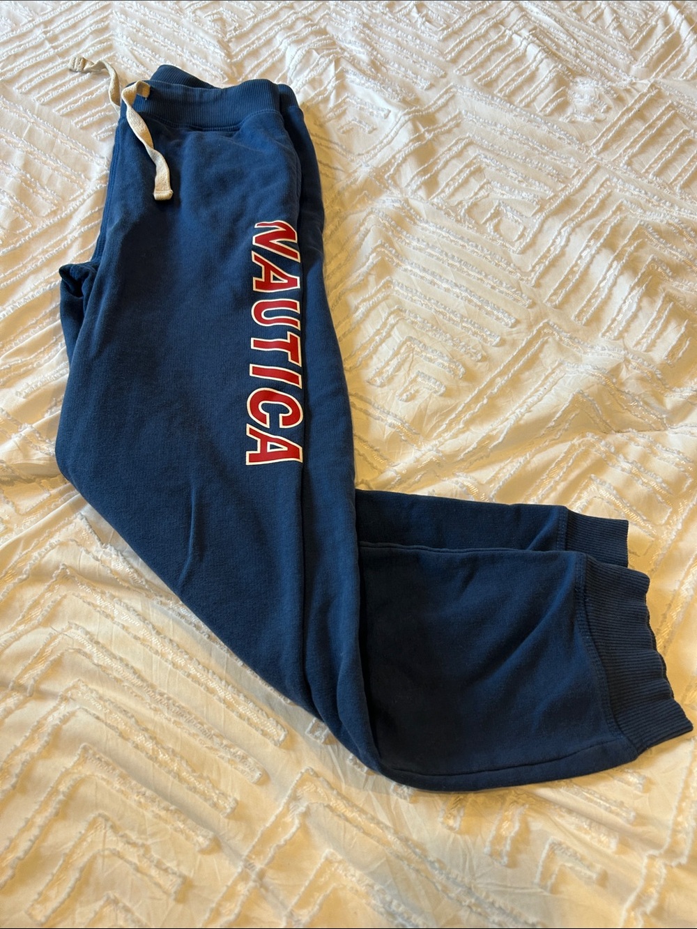 Nautica Kids Navy Blue Fleece Drawstring Elastic Waist & Ankle Cuff Sweatpants L